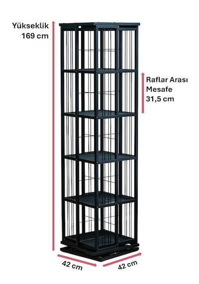 Dekoratif Siyah Metal 360 Döner Kitaplık 5 Raflı Ünite Çok Amaçlı Salon Ofis Düzenleyici Siyah Dekoratif Siyah Metal 360 Döner Kitaplık 5 Raflı Ünite Çok Amaçlı Salon Ofis Düzenleyici Siyah
