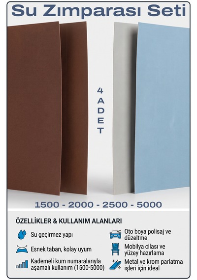 1500 2000 2500 5000 Kum Su Zımparası Seti 4'lü Islak Kuru El Zımparası