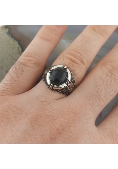 Fkgümüş Siyah Oniks Taşlı Minimalist Erkek Yüzük