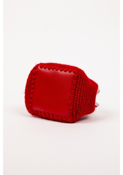 Fabric Craft Bag Bozuk Para Cüzdanı Merserize Pamuk Klipsli Örgü Kırmızı