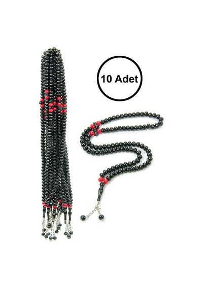 10 Adet 99lu Namaz Tesbihi 10mm Hac Umre Hediyelik - Siyah Siyah