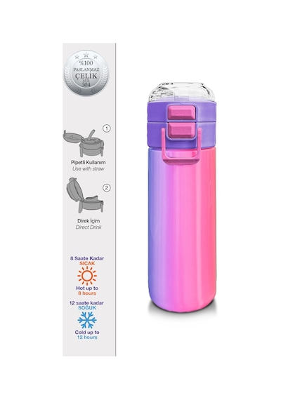 Coral High Kids Renk Geçişli Pipetli Ve Direkt İçim Çelik Termos 500 Ml 31868 Çok Renkli