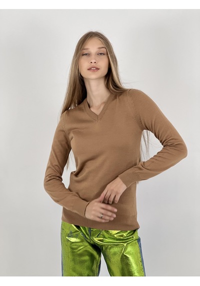 Miss Poem V Yaka Basic Kadın Camel Triko Kazak Camel