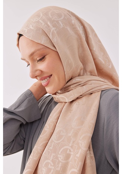 Mirsoy Scarf Daka Desen Parlak Jakar Şal - Sütlü Kahve Sütlü Kahve