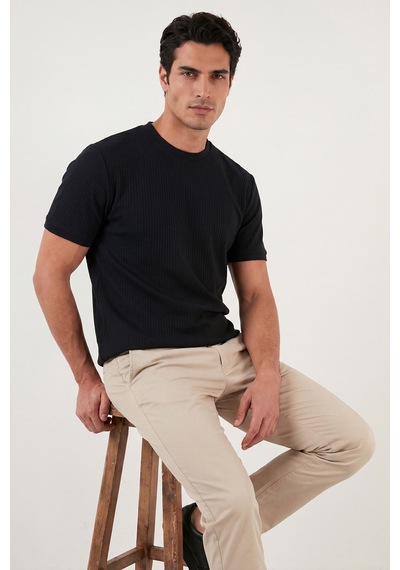 Buratti Regular Fit Çizgili Dokulu Bisiklet Yaka T Shirt Erkek T Shirt 5904023 Siyah