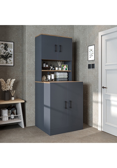 Çamaşır-kurutma Makinesi Dolabı Kapaklı Banyo Dolabı Antrasit - Atlantik Çam Çamaşır-kurutma Makinesi Dolabı Kapaklı Banyo Dolabı Antrasit - Atlantik Çam