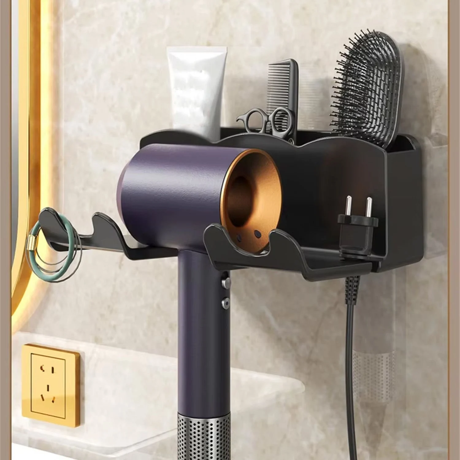 Microcase Saç Kurutma Makinası Ve Banyo Malzemeleri İçin Düzenleyici Askılık - Al5053 Siyah