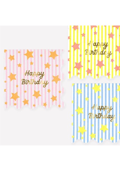 Meri Meri - Bright Star Happy Birthday Large Napkins - Parlak Yıldız Happy Birthday Peçeteler - L - 16 Adet