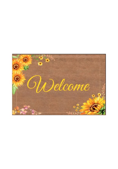 Kapı Önü Paspası Kaymaz Ağır Tabanlı Ayçiçeği Desen Welcome Dekoratif , Kolay Temizlenir 45x70 Cm Kod T3 Kahverengi