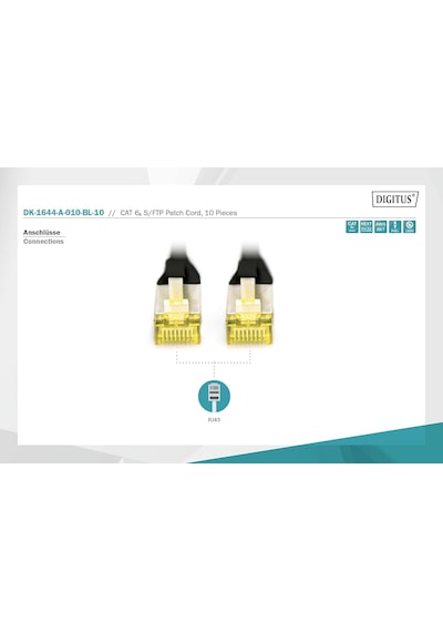 Professional Cat 6 A S-ftp Optik Ara Bağlantı Kablosu, Lszh, Awg 26/7, Bükülmüş Çift 1 M Siyah Standart