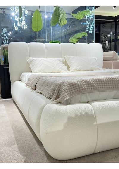 Cozze Mobilya Premium Buklet Ekru Çift Kişilik Teddy Karyola 140 x 200 CM