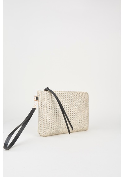 Vivaq Kadın Bellis Örgü Hasır Gold Astarlı Suni Deri Bilek Askılı Portföy El Ve Clutch Çanta