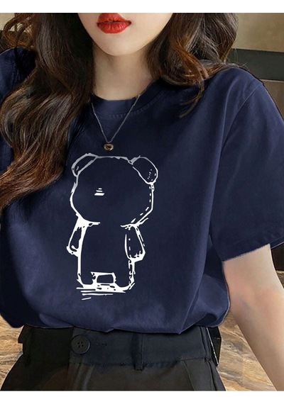 Lonely Bear Süprem T-shirt - Lacivert Baskılı Oversize Bisiklet Yaka Tişört Lacivert-76332 Lonely Bear Süprem T-shirt - Lacivert Baskılı Oversize Bisiklet Yaka Tişört Lacivert-76332