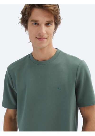 Kip Açık Yeşil Düz Bisiklet Yaka T-shirt Açik Yeşil