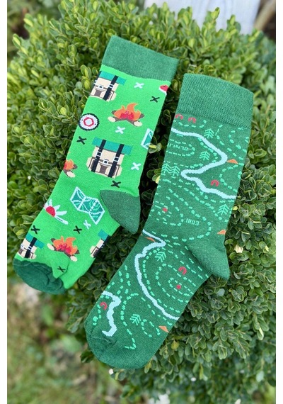 Lousocks Unisex Sağlı Sollu Harita Desenli Yeşil Soket Çorap