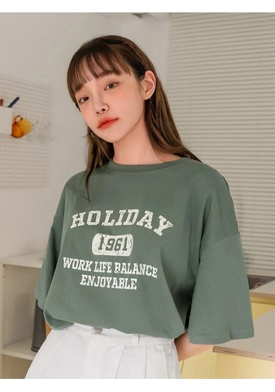Flood Of Style Kadın Çağla Yeşili 1961 Baskılı Oversize T-shirt Yeşil
