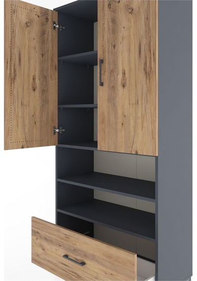Hyperion Dolap 5 Raflı Tek Çekmeceli 2 Kapaklı 88x44x195 Antrasit-çam Antrasit