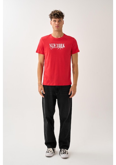 Oversize Bisiklet Yaka Baskılı T-shirt Antrasit