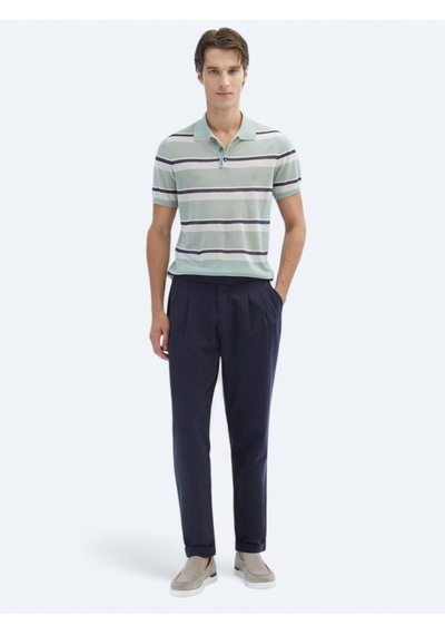 Kip Lacivert Dokuma Carrot Fit Casual Pamuk Karışımlı Pantolon Lacivert