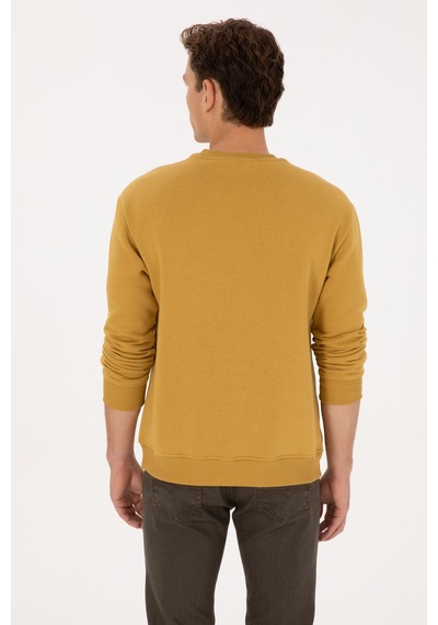 U.S. Polo Assn. Erkek Comfort Fit Bisiklet Yaka Şardonlu Hardal Basic Sweatshirt 50313757-VR151