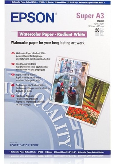 Epson A3+ Watercolor Paper - Radiant White (20 Sheets) C13s041352