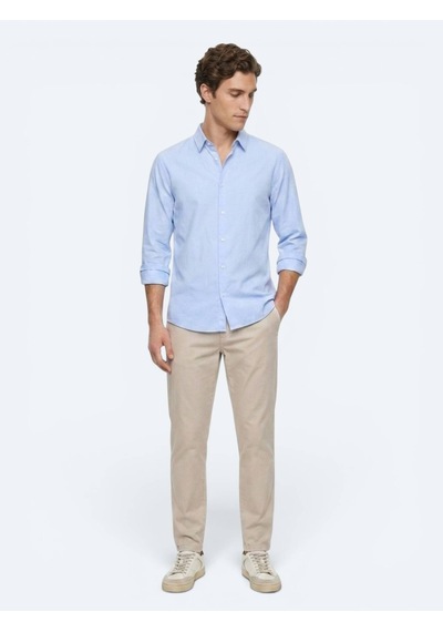 Kip Mavi Çizgili Regular Fit Uzun Dokuma Casual %100 Pamuk Gömlek