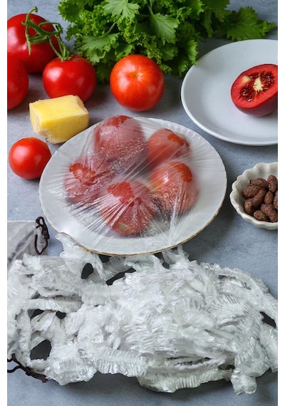 100 Lü Esnek Lastikli Gıda Saklama Bonesi Streç Kapak Tabak & Tencere Saklama Kapağı