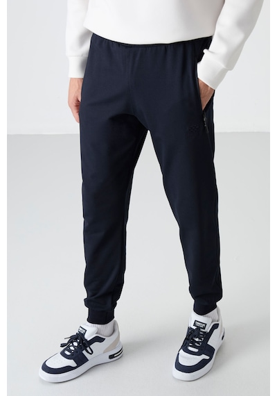 Tommy Life Lacivert Fermuar Cepli Standart Kalıp Jogger Erkek Eşofman Alt - 84587 Lacivert