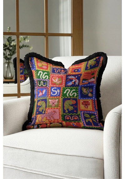 Egzotik Patchwork Saçaklı Yastık Kılıfı-maksimalist Etnik Turuncu Mavi Siyah Püsküllü Kırlent Kılıfı Buzlu Atlas Aura Egzotik Patchwork Saçaklı Yastık Kılıfı-maksimalist Etnik Turuncu Mavi Siyah Püsküllü Kırlent Kılıfı Buzlu Atlas Aura