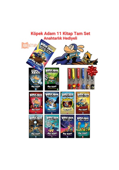 Köpek Adam Serisi 11 Kitap Set - Köpek Adam 11 Dahil, Anahtarlık Hediyeli, Dav Pılkey