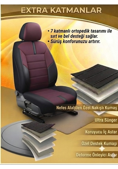 Yıldız Bordo Siyah Serisi Üniversal Oto Koltuk Kılıfı Ön Arka Koltuk Tam Set