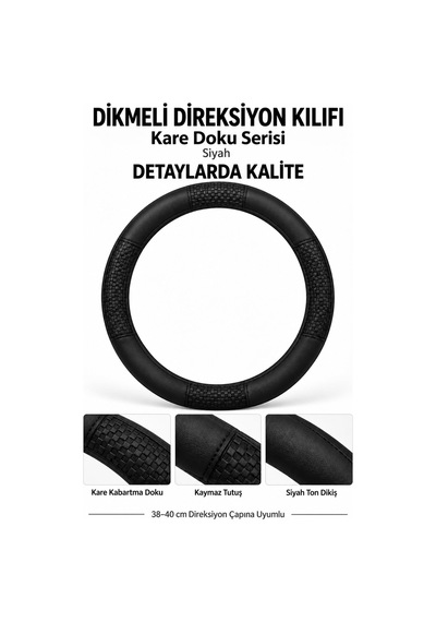 Trobus Ford Transit Connect 2024 Ve Sonrası Uyumlu Dikmeli Direksiyon Kılıfı Kare Doku Siyah