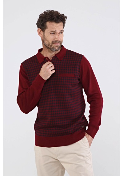 Çizgi Triko Erkek Polo Yaka Çelik Örgü Triko Kazak 4605F Bordo