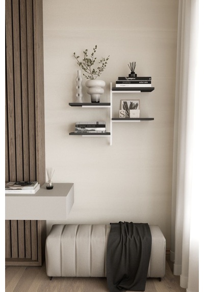 Aju 4 Katlı Duvar Rafı Metal Çerçeveli Dekoratif Kitaplık Ve Raf Ünitesi Modern Minimalist Tasarım Beyaz