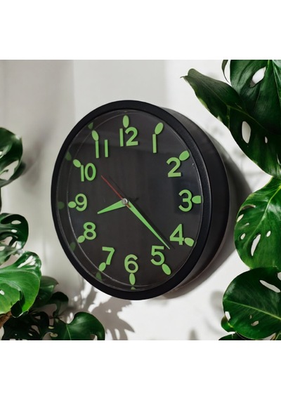 Fosforlu Kabartma Rakam Karanlıkta Parlayan Çocuk Odası Küçük Duvar Saati 22 Cm Siyah