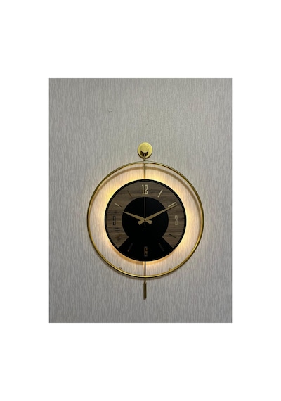 Pey Aksesuar 50x70 Cm Metal Ahşap Ve Işığın Muhteşem Uyumu Duvar Saati Dekoratif Ahşap-m54-gold-siyah-dikkat -keçe-gold