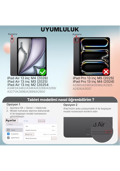 Ipad Air 13" M4 M3 M2 Uyumlu Kılıf Ultra İnce Akıllı Uyku Modlu Standlı Zarif Koruyucu Kapak Kapaklı Kılıf