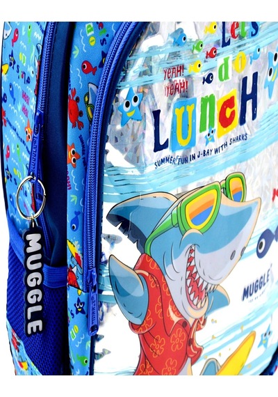 Muggle 2 Bölmeli Cute Shark Mavi Okul Sırt Çantası Mu-0044
