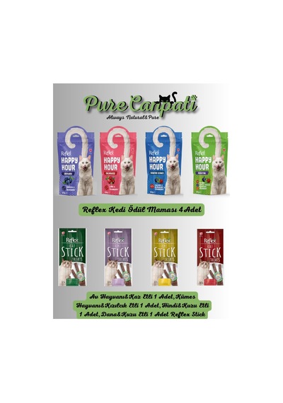 Purecanpati 4 Çeşit Kedi Stick Ödülü + 4 Çeşit Kedi Ödül Maması