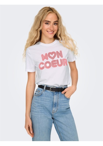 Only Onlarıya Lıfe Reg S/s Love Top Box Jrs Kadın Beyaz T-shirt - 15343191