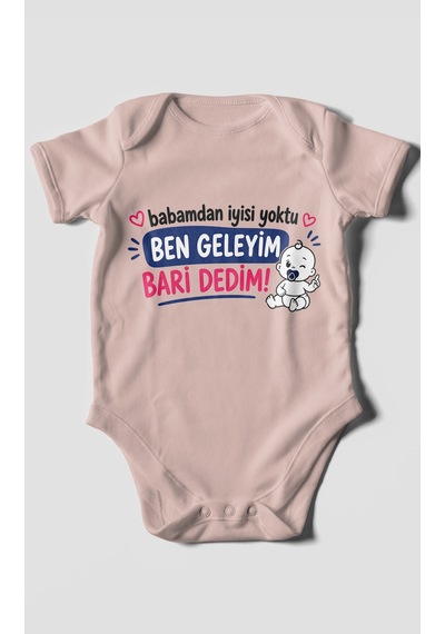 Morivokids Babaya Özel Kısa Kollu Bebek Body %100 Pamuk Zbn163-kk Pastel Pembe