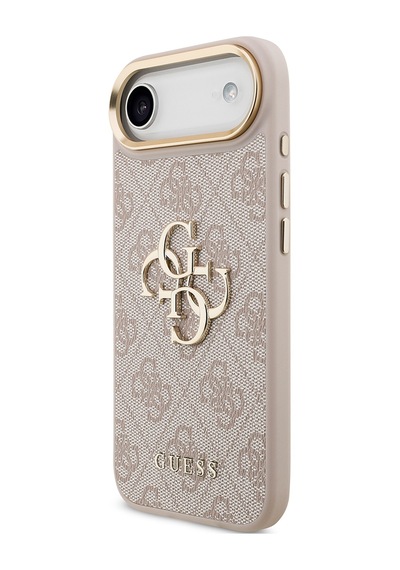 Apple Uyumlu iPhone 17 Air Kılıf Guess Lisanslı Gold Metal Kamera Çerçeve Metal Büyük 4g Yazı Logolu Kapak Pembe Pembe