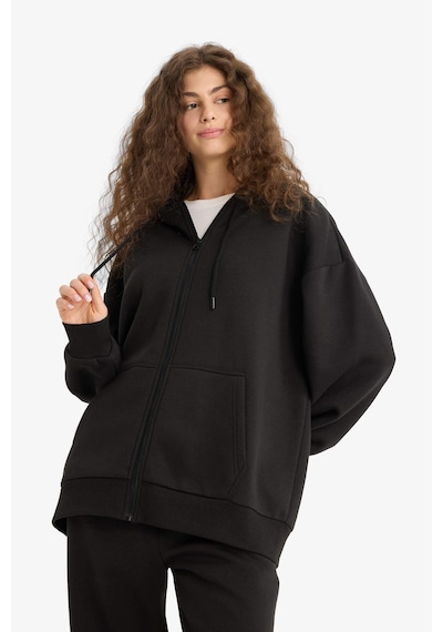 Defacto Oversize Geniş Kalıp Kapüşonlu Fermuarlı Sweatshirt V4233az25wnbk81 Siyah