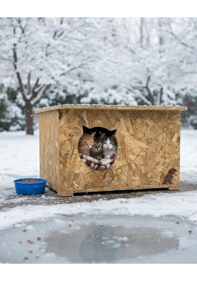 Reyo Kedi Evi Dış Ortam Uygun Ahşap Kedi Evi Osb 39 x 37 x 34 CM CAT13