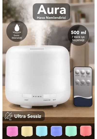 500 Ml Hava Nemlendirici - 7 Renk Led Işıklı Ultra Sessiz Buhar Makinesi Humidifier Aroma Difüzörü