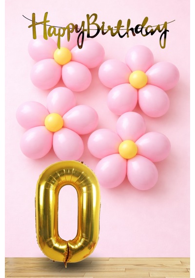 0 Yaş Pembe Sarı Papatya Temalı Gold Rakam Gold Happy Birthday Banner Doğum Günü Süsleme Altın - Pembe