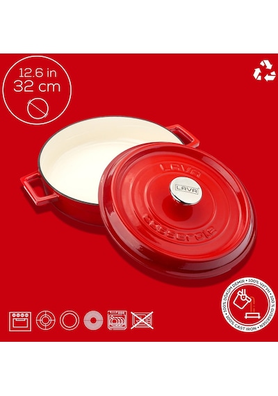 Lava Döküm Çok Amaçlı Yayvan Tencere Döküm Demir Yekpare Kulplu Edition Serisi Çap 32cm. 001