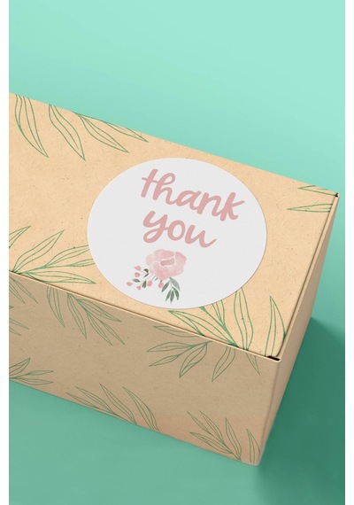 Thank You Pembe Çiçekli Yuvarlak Sticker Etiketi 3x3cm St2004 Çok Renkli