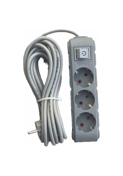 3lü Anahtarlı Grup Priz 5 Metre 16a 250v, Üçlü Topraklı Uzatma Kablosu 5 Metre Gri Renk 0