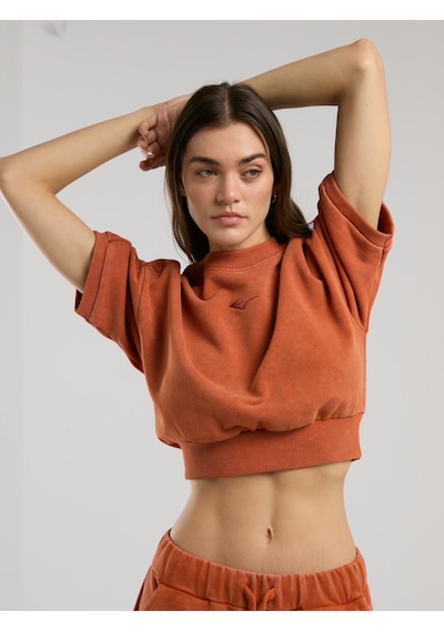 Everlast Bronx 1910 Oversize Turuncu Crop Kadın Kısa Kollu Sweatshirt Kiremit